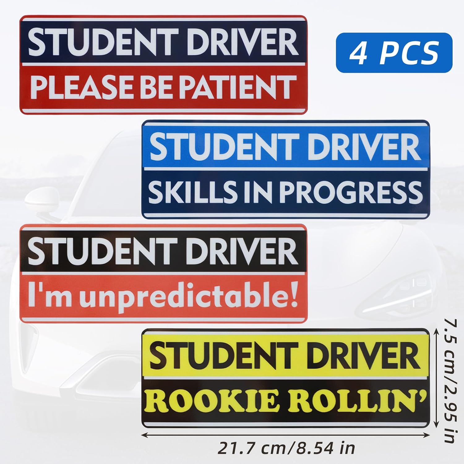 4 PCS New Driver Funny Car Decals, Student Driver Sticker for Car