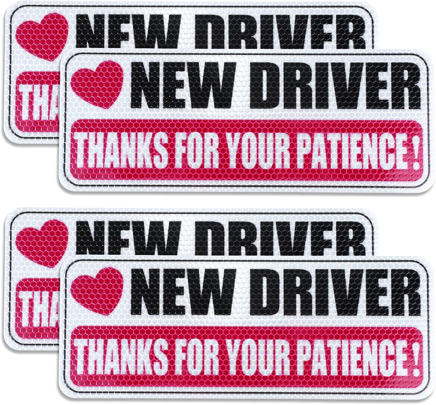 4 Piece New Driver Stickers Reflective New Driver Bumper Sticker Thanks for Your Patience Novice Drivers Sign Non-Magnetic Removable Car Decal for Car Bumper Window Exterior Accessories