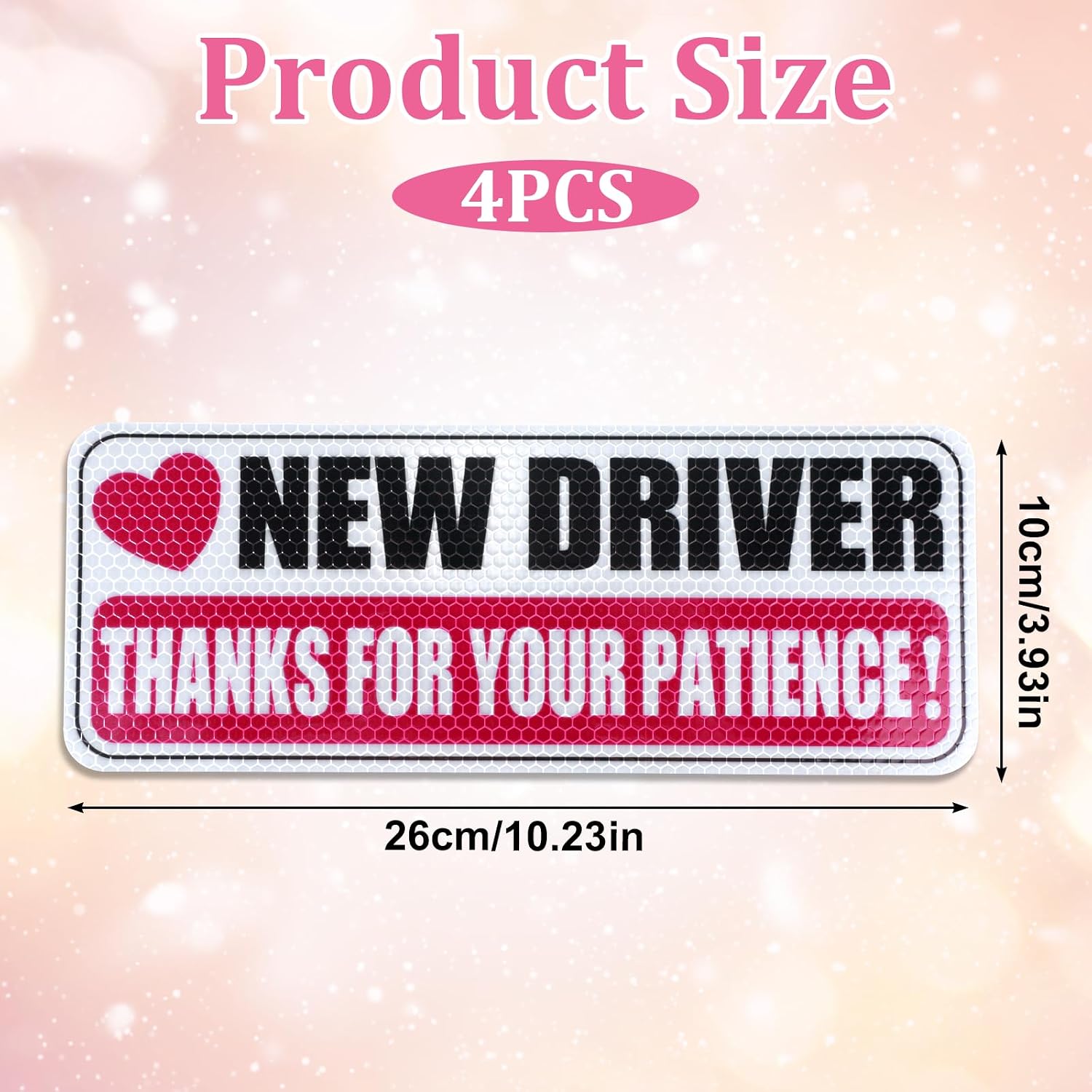 4 Piece New Driver Stickers Reflective New Driver Bumper Sticker Thanks for Your Patience Novice Drivers Sign Non-Magnetic Removable Car Decal for Car Bumper Window Exterior Accessories