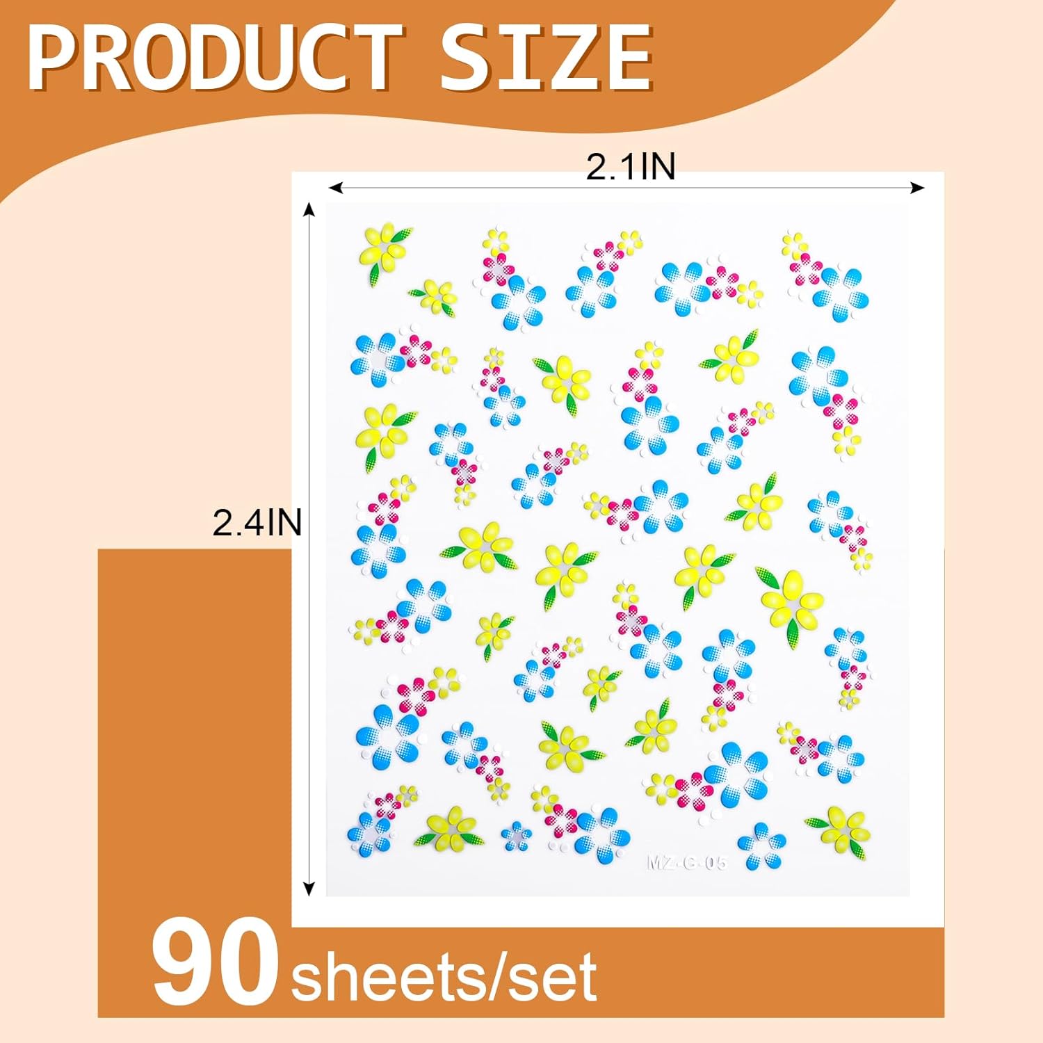 90 Sheets Nail Stickers for Nail Art DIY, 3D Nail Art Stickers Decals, Self Adhesive Floral Design Decals for Women and Girls