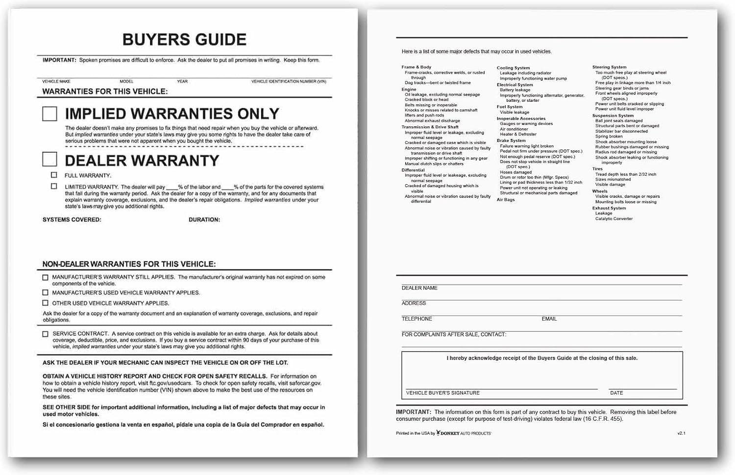 Buyers Guides for Car Dealers – Outdoor – Exterior Window Stickers – 8.5 x 11 Inches – (As is) -(100 Per Pack)