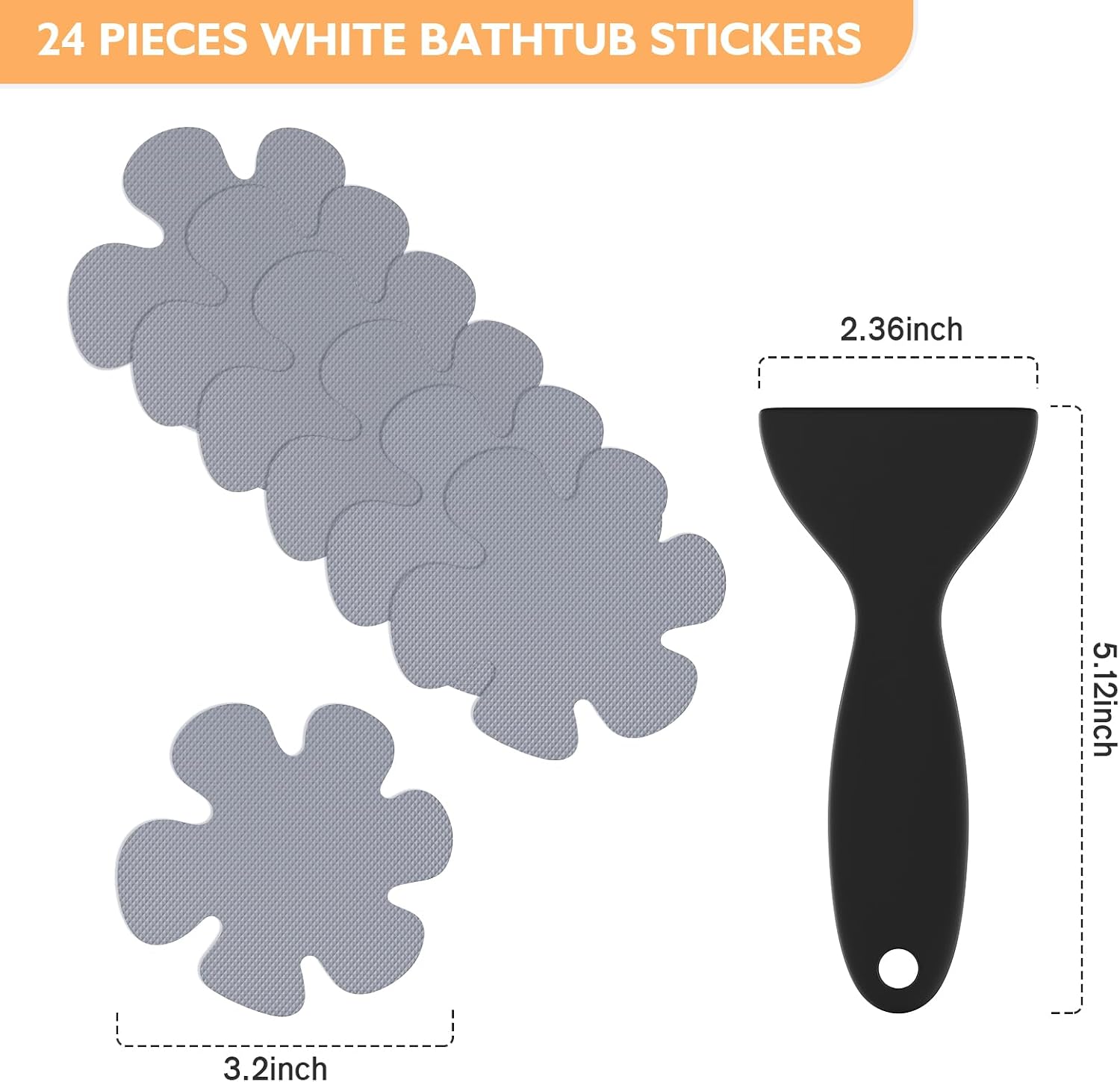 Non Slip Bathtub Stickers, 24 PCS Shower Stickers for Safety Bathroom Tubs, Bathtub Non Slip-Sticker and Adhesive Decals Scraper for Bath Tub, Shower Floor, Stairs, Ladders(Flower Shape, Grey)