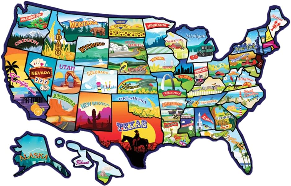 RV State Sticker Travel Map – 17 x 11 inch Large USA Decal with 50 Waterproof USA Stickers – Non-Fade Door, Window, Wall RV Decals – Fun Visited Map for Camper, Motorhome, Trailer (Vivid)