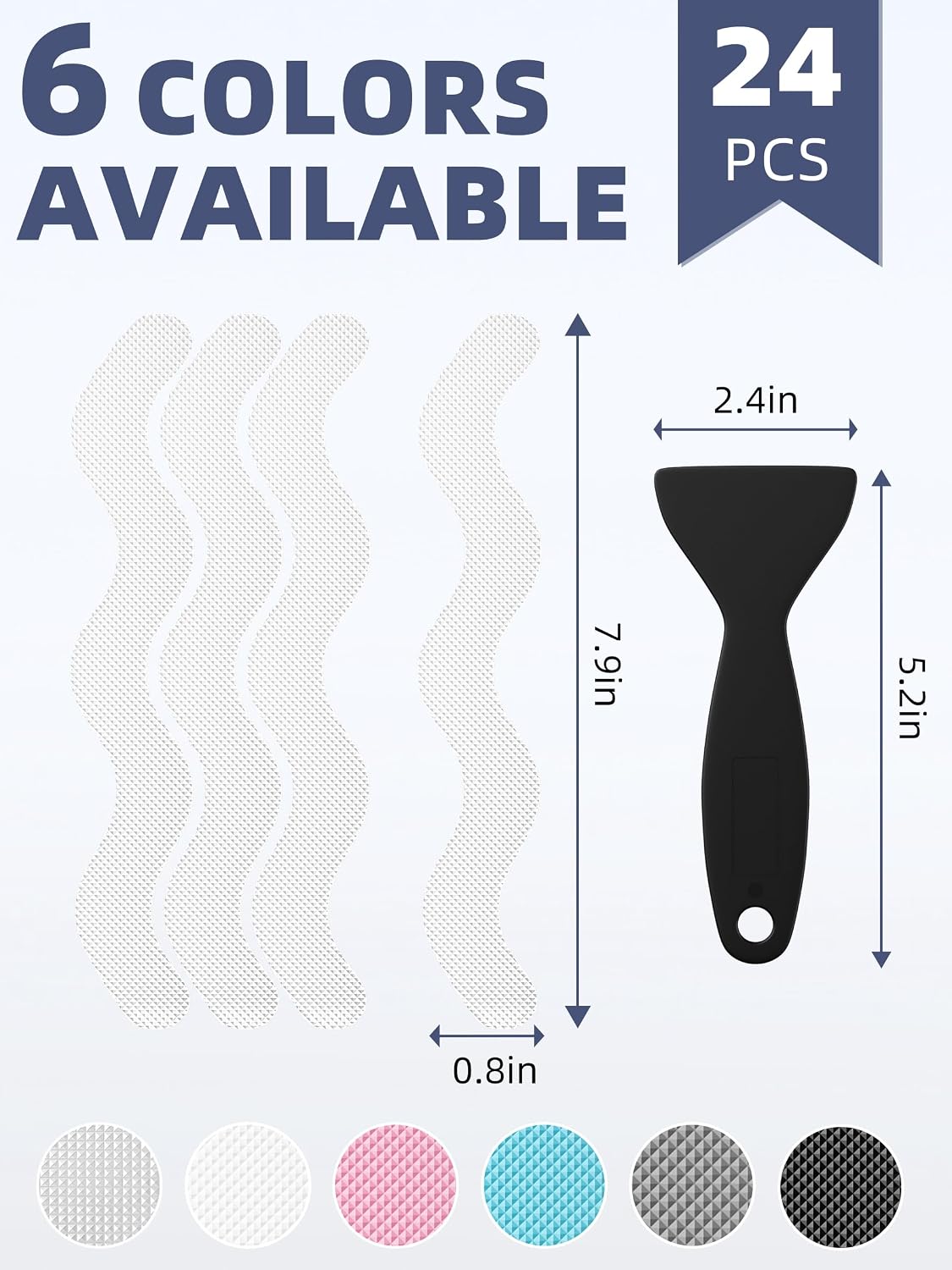 Secopad 24PCS Anti-Slip Shower Stickers with Scraper, 0.8″*8″, Clear | Patented, Non Slip, Easy to Use and Clean,Strong Adhesive & No Residue, For Bath Tub, Shower Floor, Stairs, Safe PEVA Decals