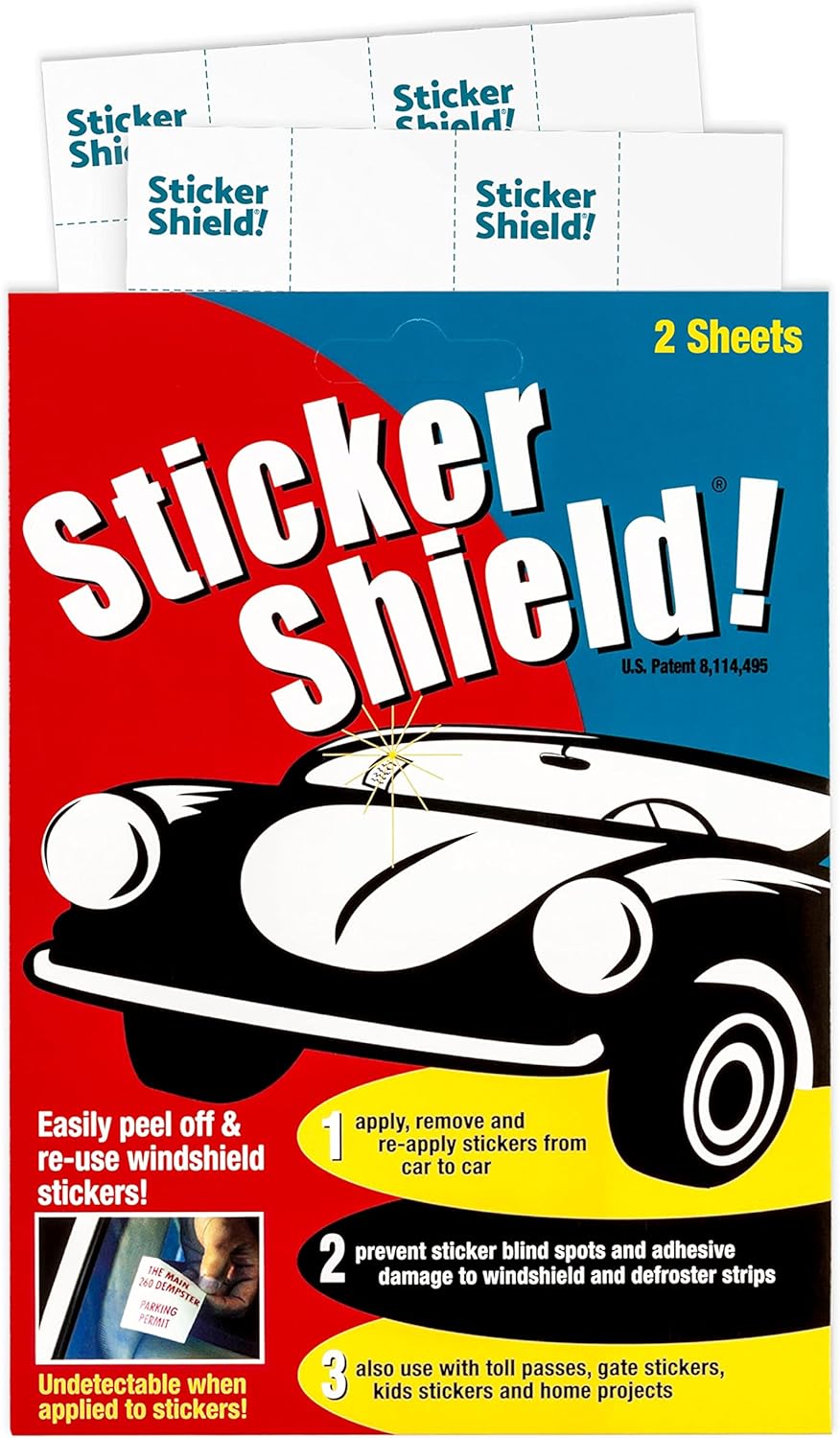 STICKER SHIELD – Windshield Sticker Applicator for Easy Application, Removal and Re-Application from Car to Car – 4 inch x 6 inch Sheets (Pack of 2 Sheets)