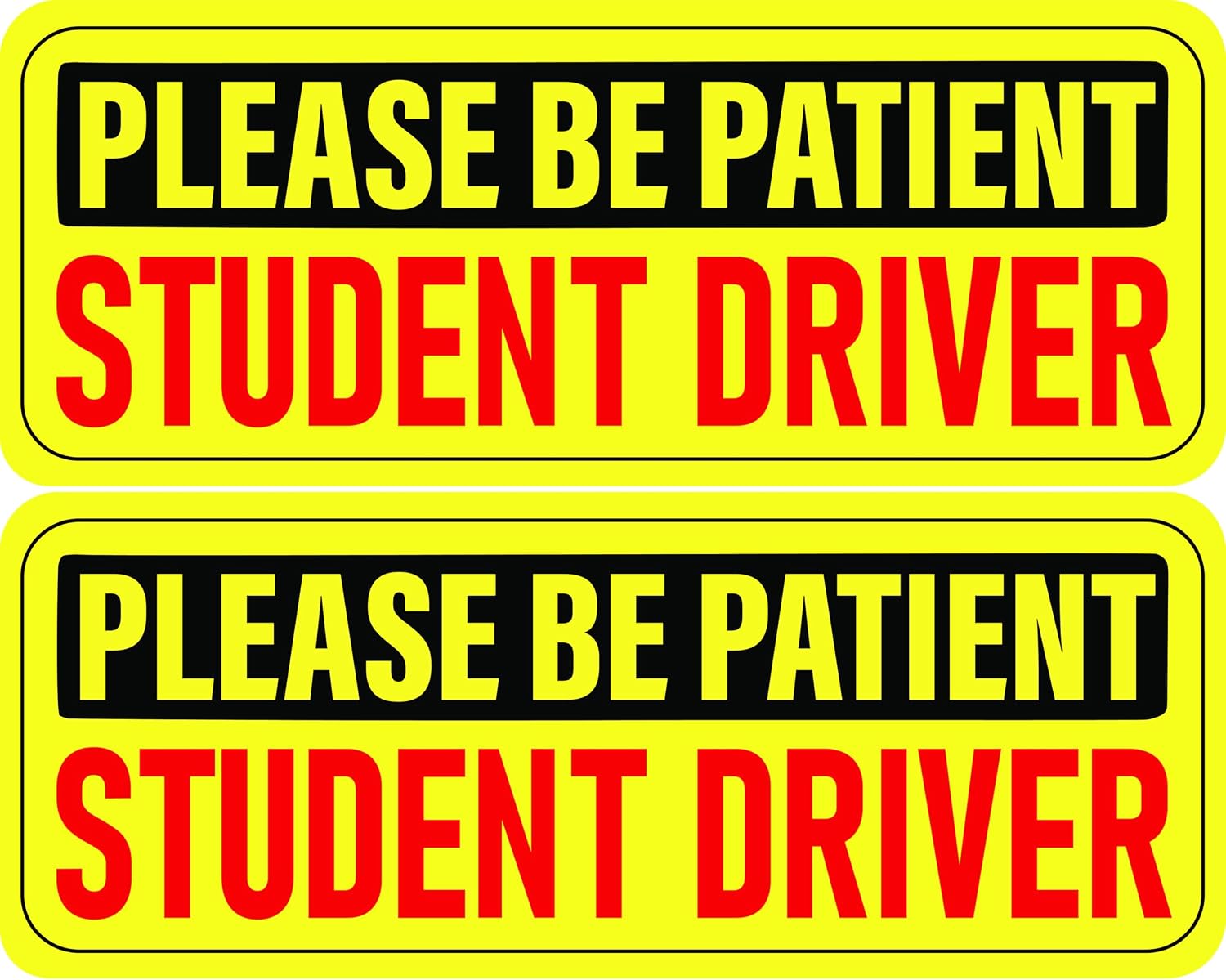 Student Driver Decal 2-Pack (10×4 Inch) – Non-Magnetic Removable Vinyl Bumper Sticker Signs for New Drivers, Learner & Beginner Cars – High Visibility Yellow Safety Warning for Safe Driving