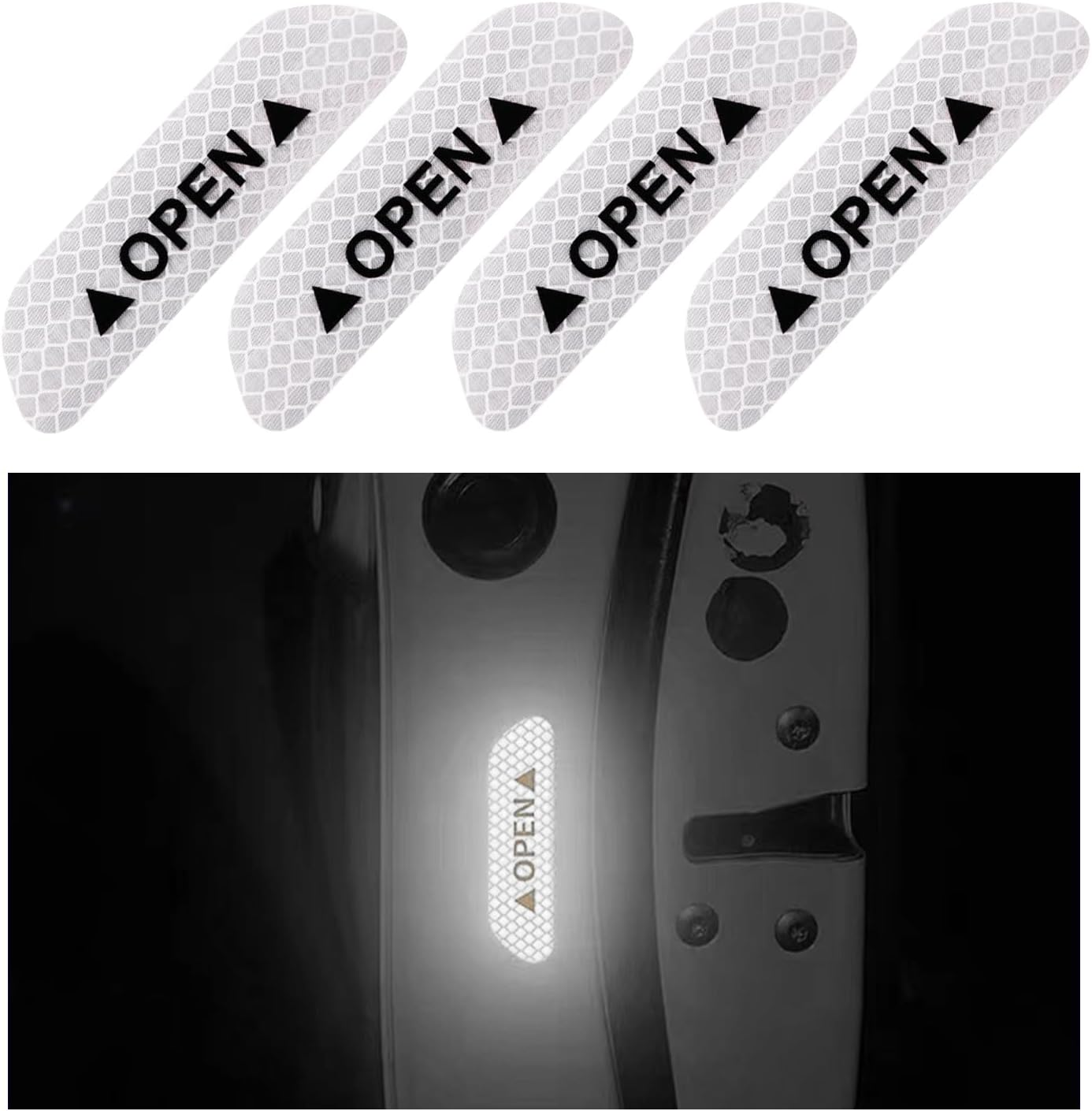 Ziciner 4 Pcs Car Door Open Reflective Stickers, Night Visibility Safety Warning Auto Anti-Collision Protective Strip, Universal Vehicle Decorative Decals Accessories for Most Cars (Silver)